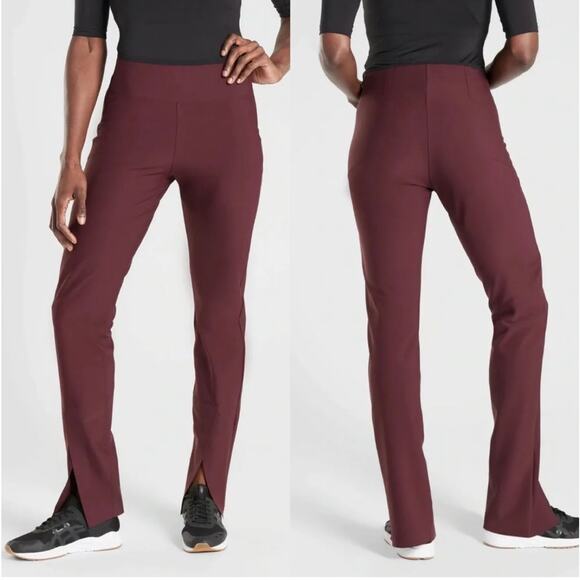 Athleta Pants Womens 6 Burgundy Interstellar Side Zip Ankle Slit City Minimalist - Picture 1 of 13
